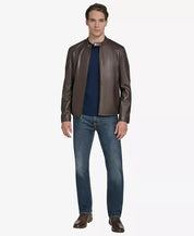Andrew Marc New York Men's Maitlin Leather Moto Jacket XL Brown