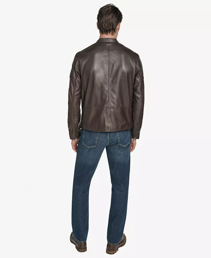 Andrew Marc New York Men's Maitlin Leather Moto Jacket XL Brown