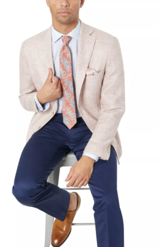 TALLIA Mens Linen Sportcoat 40L Pink Slim Fit Patterned