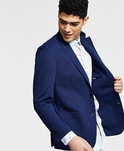 BAR III Men's Navy Blue Sport Coat 44R Slim-Fit Solid Blazer