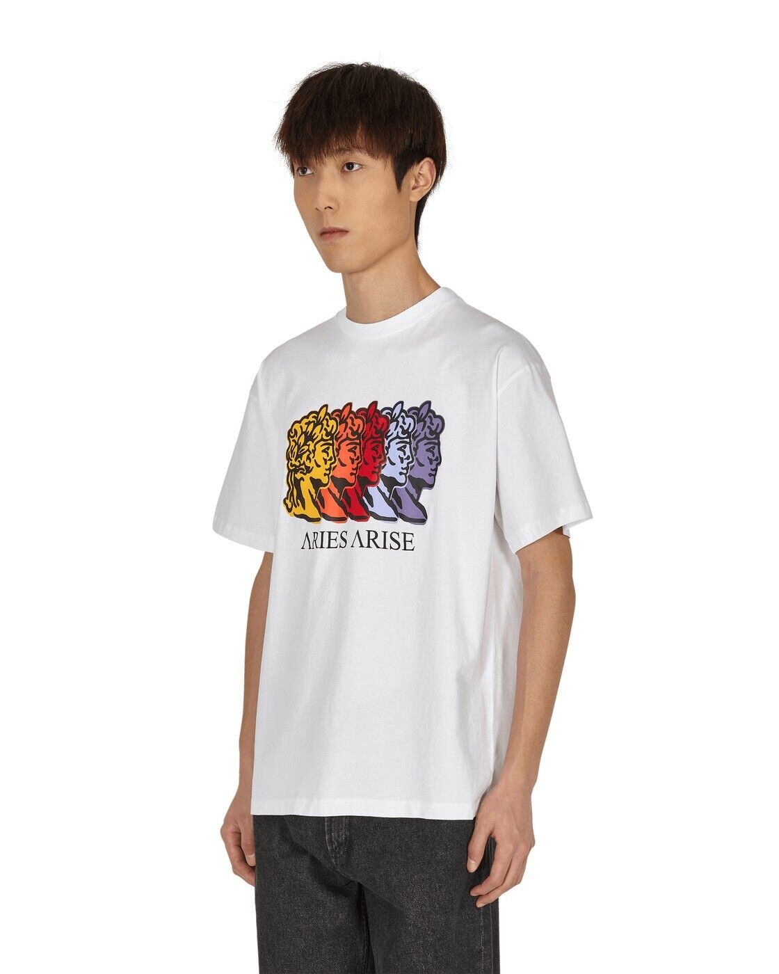 Aries Men's Tee Shirt White Size Large Roman Heads Cotton Crewneck