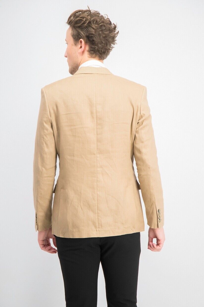Tasso Elba Men's Sport Coat XL Safari Tan 100% Linen 2-Button Blazer
