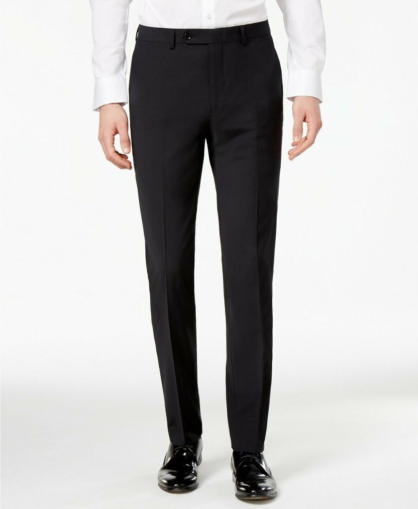 Bar III Mens Skinny Fit Wrinkle-Resistant Suit 40L / 34 x 32 Black Flat Pant