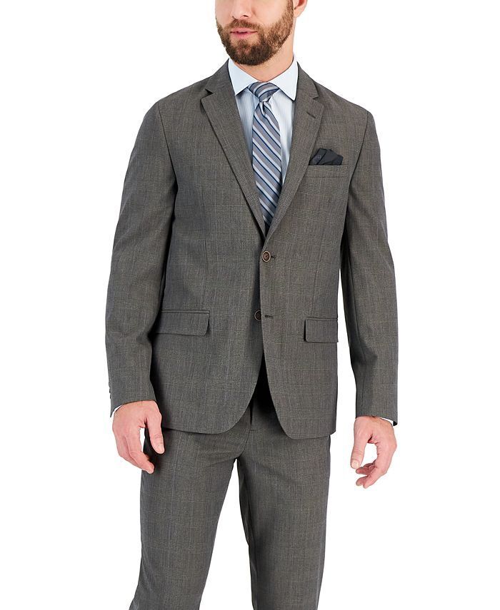 VINCE CAMUTO Men's Suit Jacket 44S Grey Plaid Slim-Fit Spandex Super-Stretch