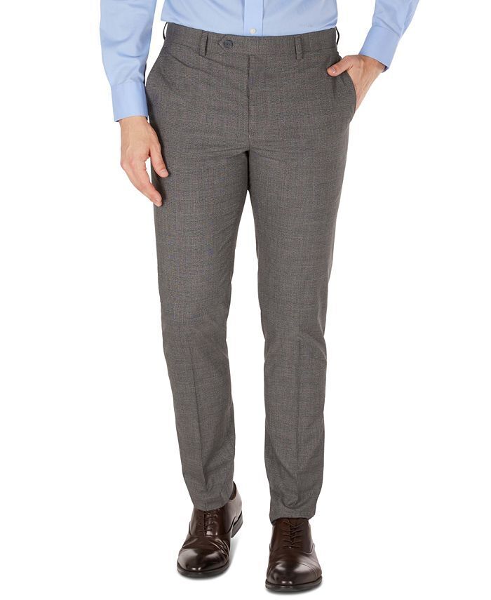 Calvin Klein Men's Dress Pants 40 x 32 Skinny Fit Windowpane Grey Plaid