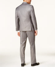 Kenneth Cole Mens Techni-Cole Suit 43L / 36 x 32 Basketweave Slim-Fit Light Grey