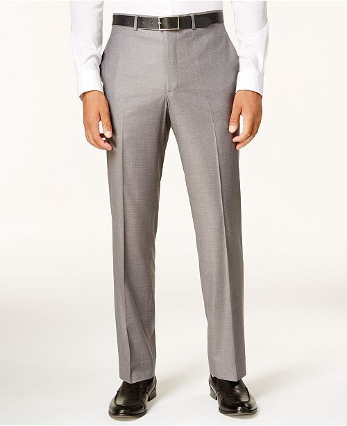 Kenneth Cole Mens Techni-Cole Suit 43L / 36 x 32 Basketweave Slim-Fit Light Grey