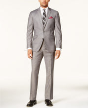 Kenneth Cole Mens Techni-Cole Suit 43L / 36 x 32 Basketweave Slim-Fit Light Grey