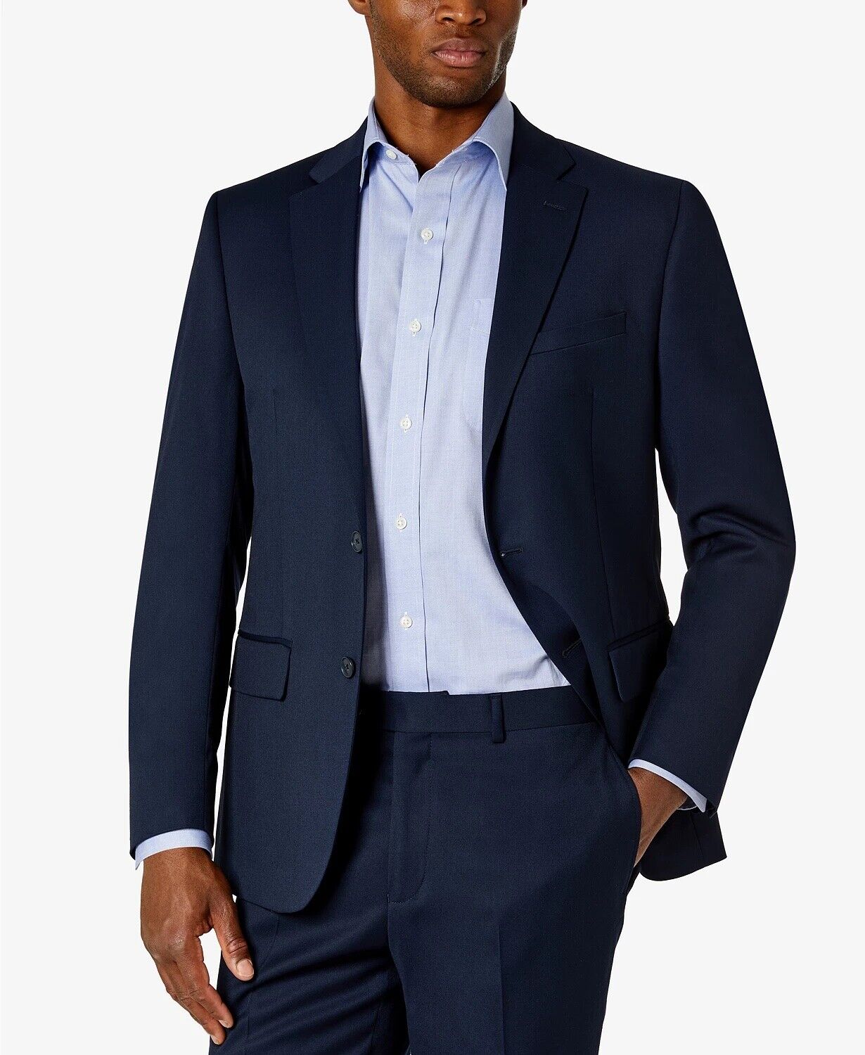 Van Heusen Men Slim Fit fit Suit Jacket Blazer 48 L Navy Blue Solid Stretch