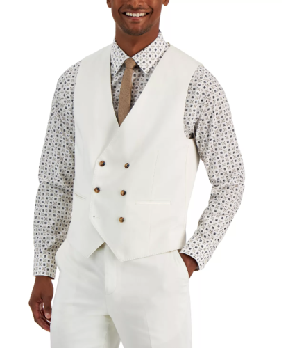 TAYION COLLECTION Men's Classic-Fit Double-Breasted Suit Vest Small White