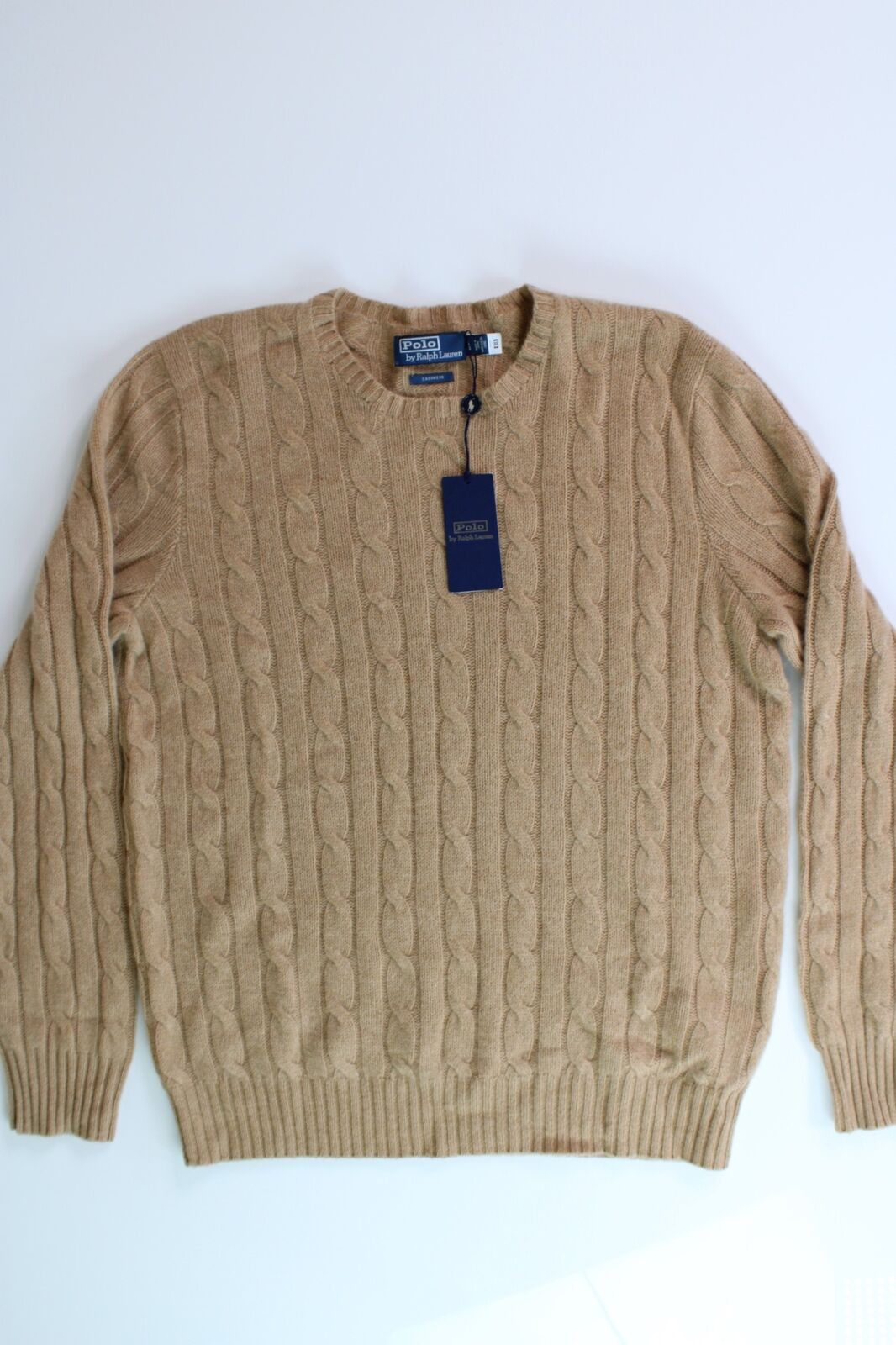 Polo Ralph Lauren Mens PURE Cashmere Cable Knit Sweater XXL 2XL Camel Brown