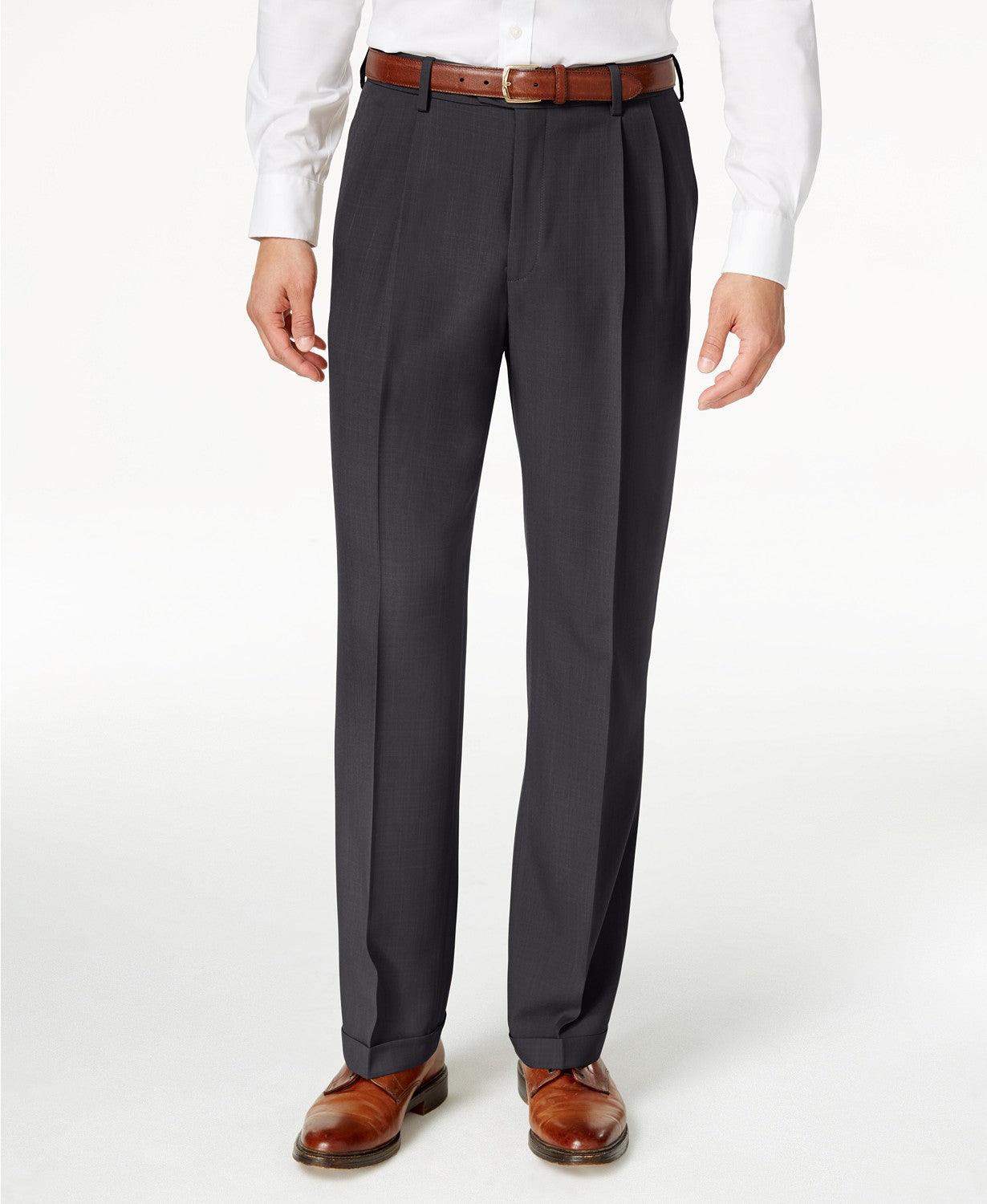 Haggar Mens E-CLO Stria Pleat Front Classic Fit Dress Pants Grey 34 x 29