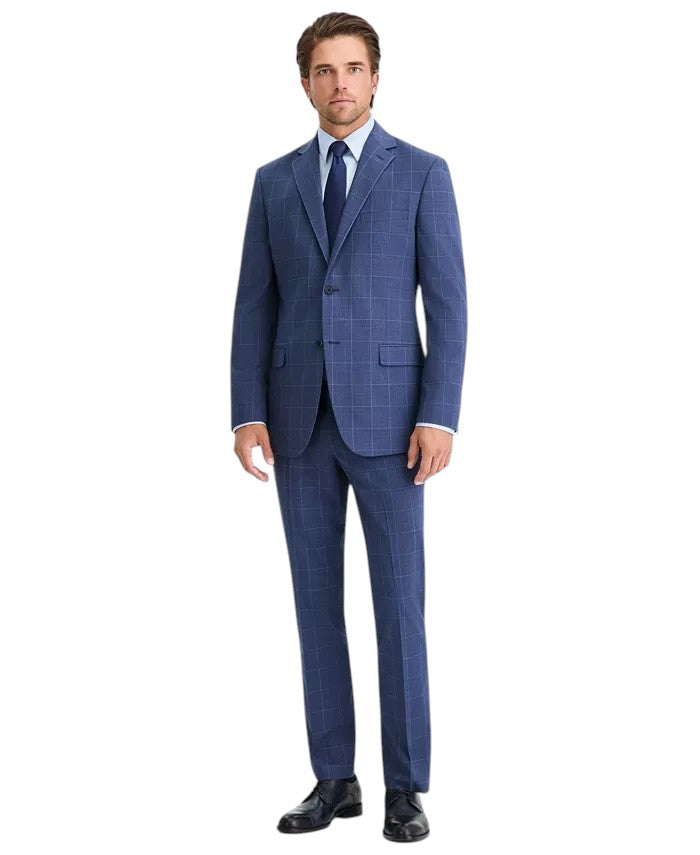 Dkny Mens Modern fit 2 Piece Suit 46 R Pants 42 / 32 Blue Plaid