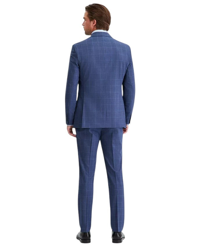 Dkny Mens Modern fit 2 Piece Suit 46 R Pants 42 / 32 Blue Plaid