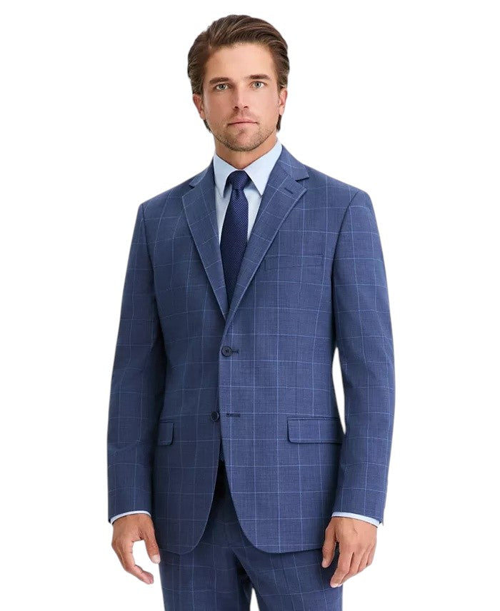 Dkny Mens Modern fit 2 Piece Suit 46 R Pants 42 / 32 Blue Plaid