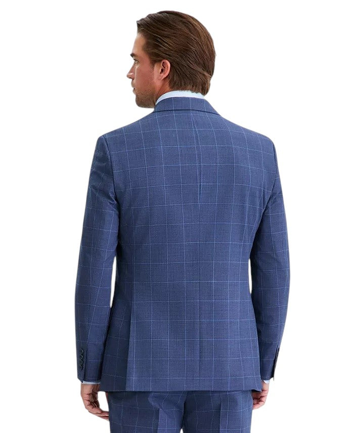 Dkny Mens Modern fit 2 Piece Suit 46 R Pants 42 / 32 Blue Plaid