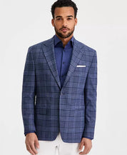 Michael Kors Mens Classic fit Sport Coat Blazer 46 R Navy Blue Plaid