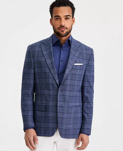 Michael Kors Mens Classic fit Sport Coat Blazer 46 R Navy Blue Plaid