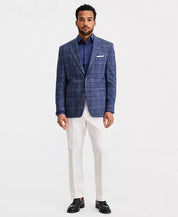 Michael Kors Mens Classic fit Sport Coat Blazer 46 R Navy Blue Plaid