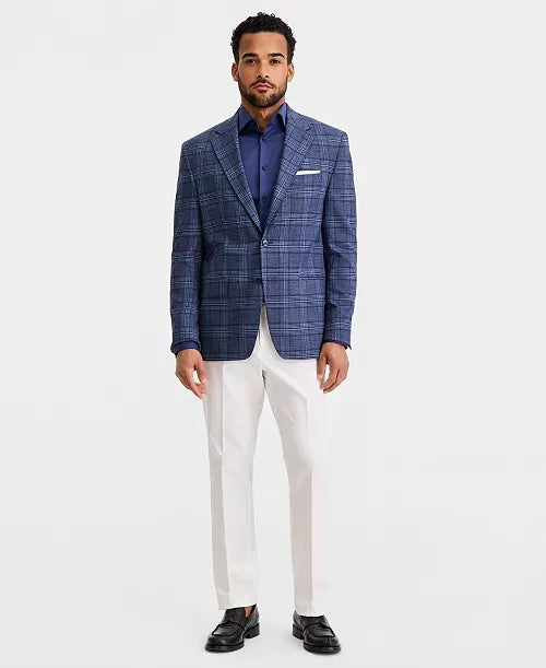 Michael Kors Mens Classic fit Sport Coat Blazer 46 R Navy Blue Plaid