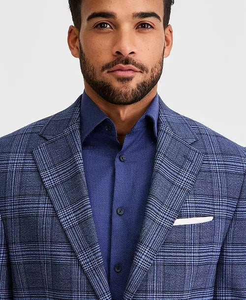 Michael Kors Mens Classic fit Sport Coat Blazer 46 R Navy Blue Plaid