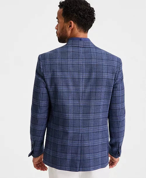 Michael Kors Mens Classic fit Sport Coat Blazer 46 R Navy Blue Plaid