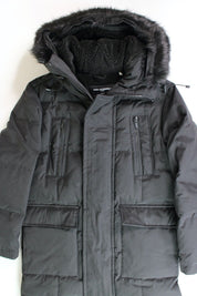 KARL LAGERFELD PARIS Mens Faux Fur-Trimmed DOWN Long Parka Coat Small Black
