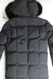 KARL LAGERFELD PARIS Mens Faux Fur-Trimmed DOWN Long Parka Coat Small Black