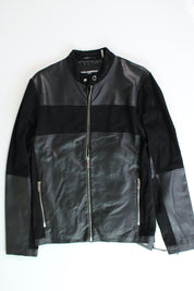 KARL LAGERFELD PARIS Mens Leather & Suede Blocked Racer Jacket Small Black