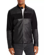 KARL LAGERFELD PARIS Mens Leather & Suede Blocked Racer Jacket Small Black