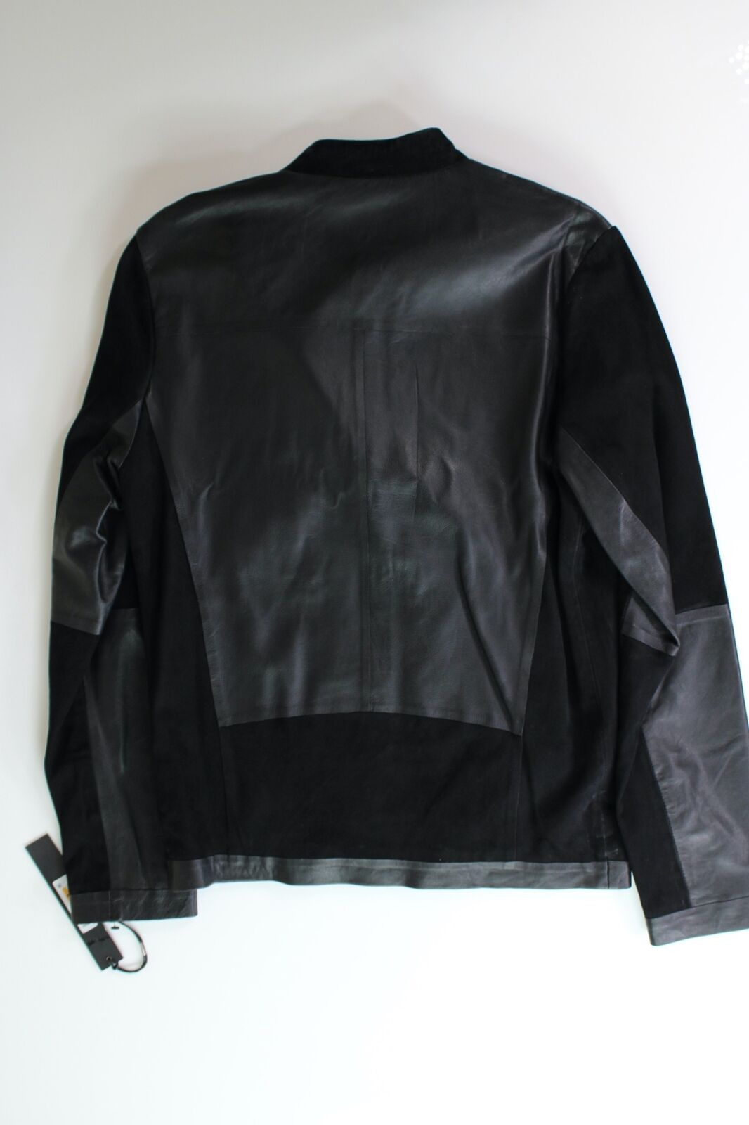 KARL LAGERFELD PARIS Mens Leather & Suede Blocked Racer Jacket Small Black