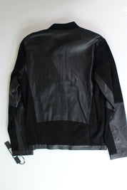 KARL LAGERFELD PARIS Mens Leather & Suede Blocked Racer Jacket Small Black