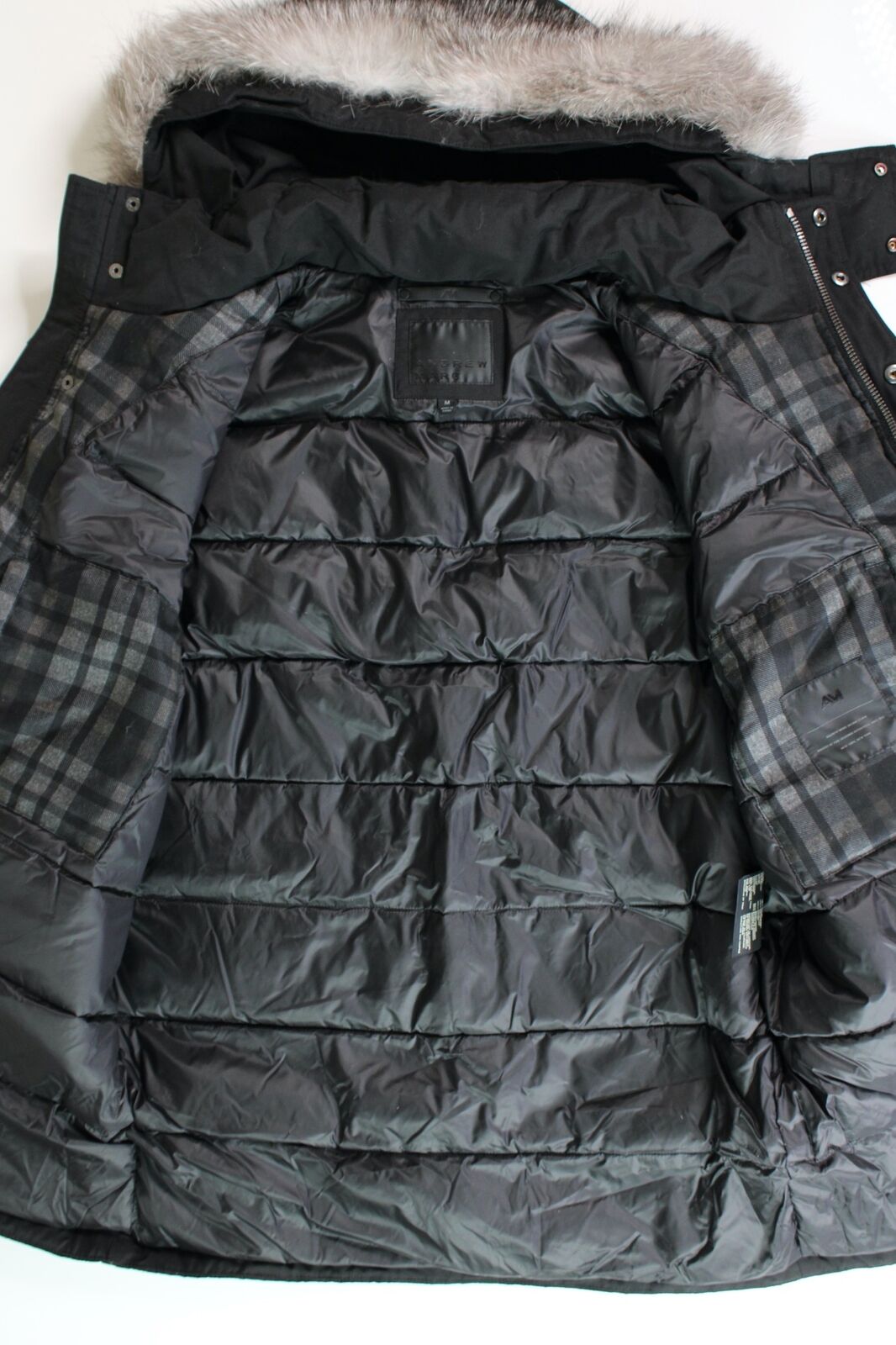 Andrew Marc Men's Amersham Fox Fur-Trim Down Parka Coat Medium Black