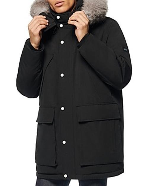 Andrew Marc Men's Amersham Fox Fur-Trim Down Parka Coat Medium Black