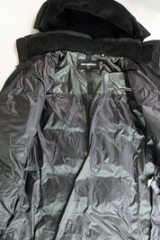 KARL LAGERFELD PARIS Quilted Fleece Lined Hooded Parka Coat XXL Black NO FUR