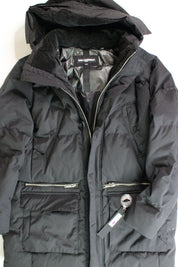 KARL LAGERFELD PARIS Quilted Fleece Lined Hooded Parka Coat XXL Black NO FUR