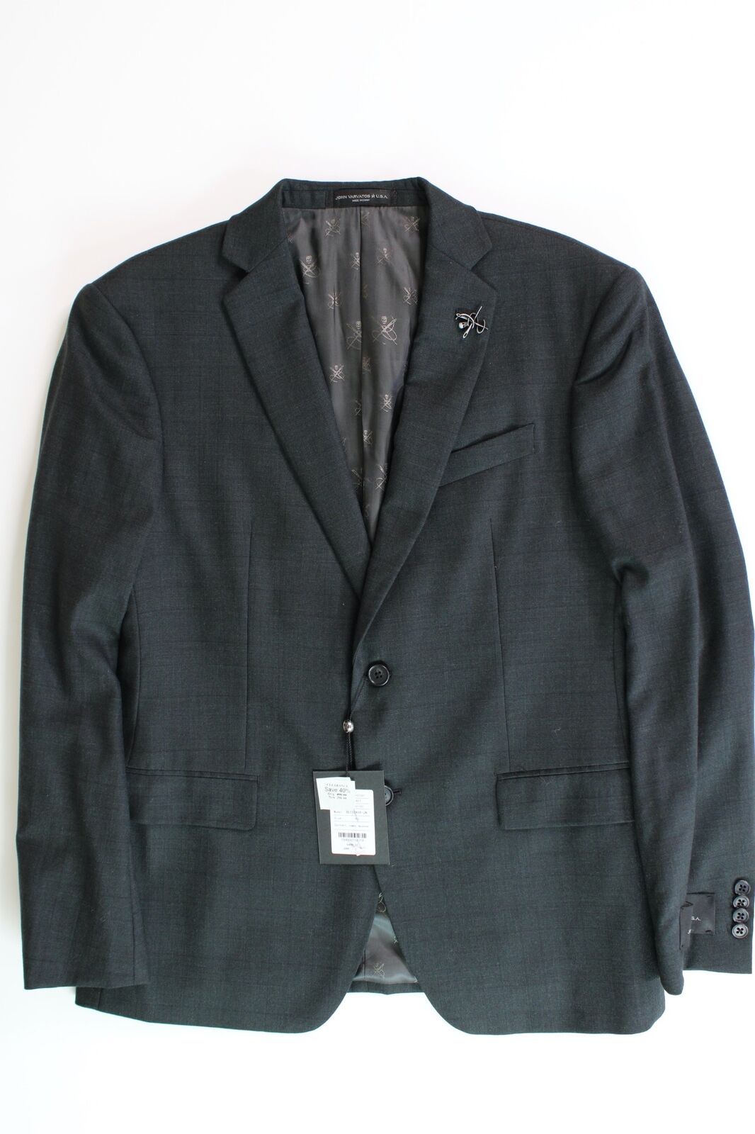 John Varvatos Star USA Mens Tonal Plaid Slim Fit Suit Jacket 46R Dark Green