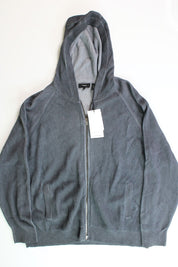 Theory Mens Jaipur Cotton Blend Ribbed Knit Full Zip Hooded Sweratshirt XL Grey