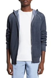 Theory Mens Jaipur Cotton Blend Ribbed Knit Full Zip Hooded Sweratshirt XL Grey