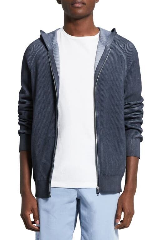 Theory Mens Jaipur Cotton Blend Ribbed Knit Full Zip Hooded Sweratshirt XL Grey