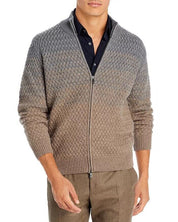 Corneliani Mens Ombré Zip Front Cable Knit Sweater EU 50 US 40 Grey