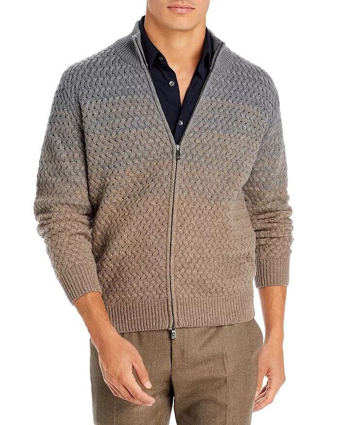 Corneliani Mens Ombré Zip Front Cable Knit Sweater EU 50 US 40 Grey