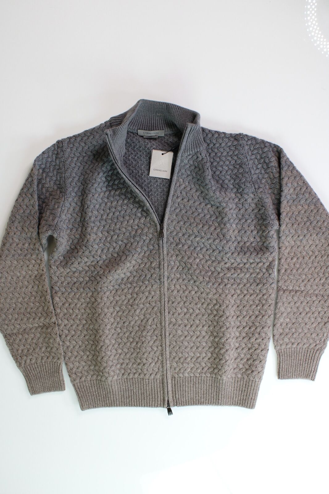Corneliani Mens Ombré Zip Front Cable Knit Sweater EU 50 US 40 Grey