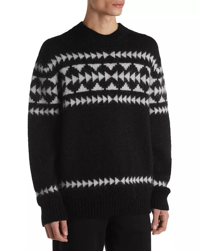 Moncler Mens Geometric Crewneck Sweater Large Black Mohair