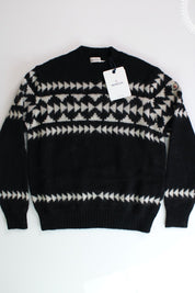 Moncler Mens Geometric Crewneck Sweater 2XL XXL Black Mohair