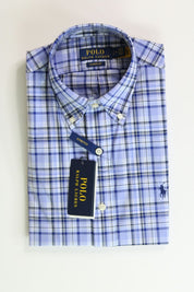 Polo Ralph Lauren Mens Classic Fit Plaid Button Stretch Poplin Shirt Small Blue