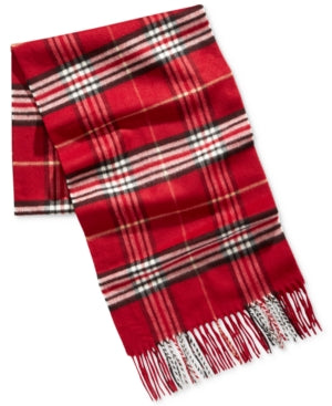 V. Fraas Mens Classic Plaid Print Scarf with Fringe Red