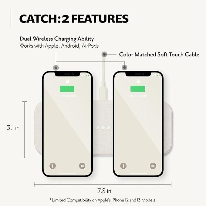 Courant Catch:2 White Leather Multi-Device Wireless Charging Pad USB C MSRP 150$