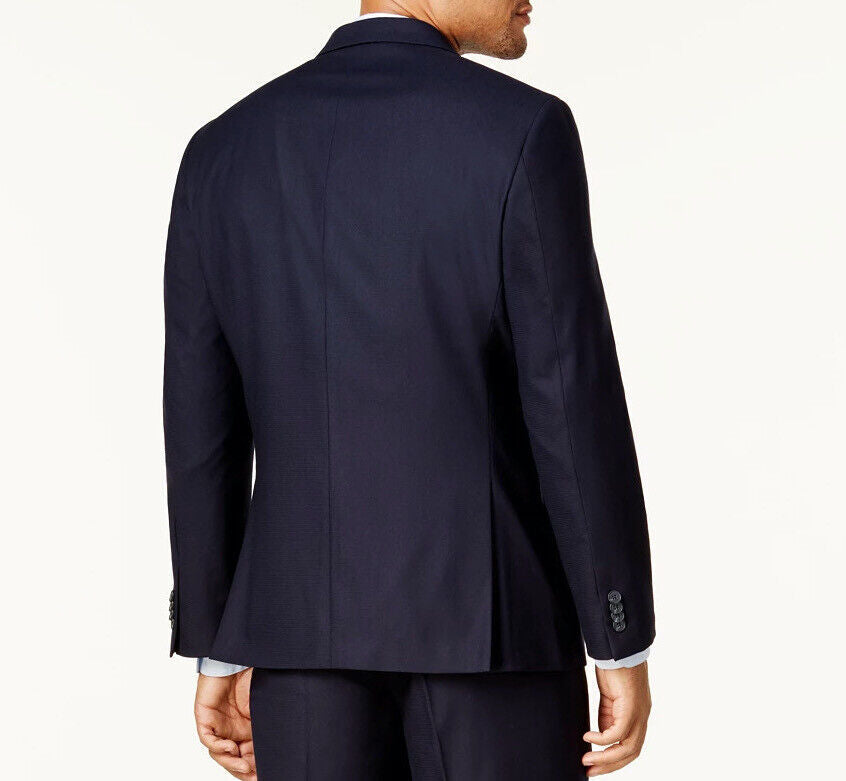 Kenneth Cole Mens Slim fit Suit Jacket Blazer 40 L Navy Blue Solid Stretch