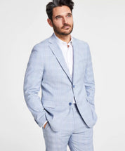 Alfani Mens Slim fit Suit Jacket Blazer 40 R Light Blue Plaid Stretch